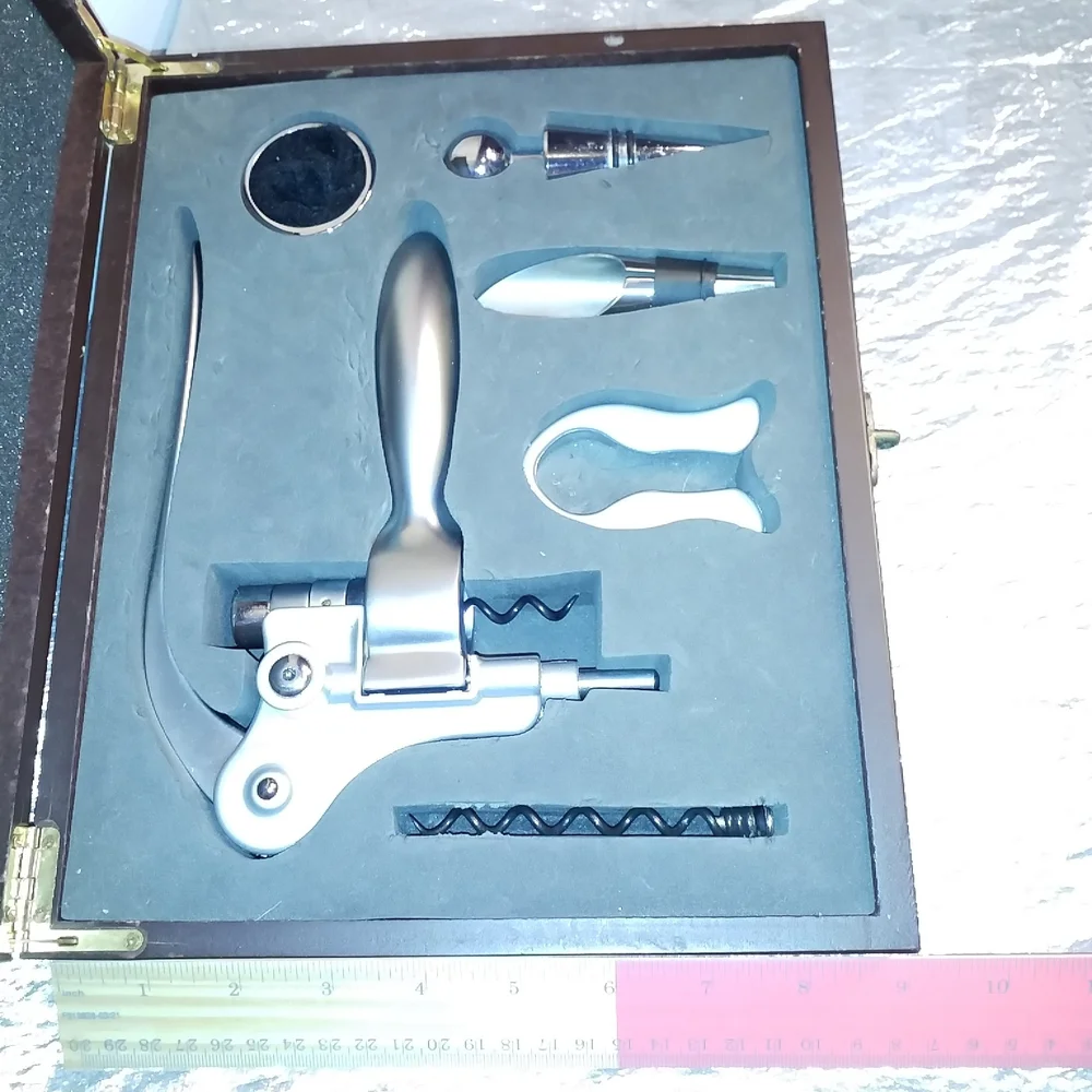 WINE OPENER SET Wood Box 6 piece Deluxe Gift Set